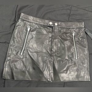rag & bone Nora Black Leather Mini Skirt with silver zippers